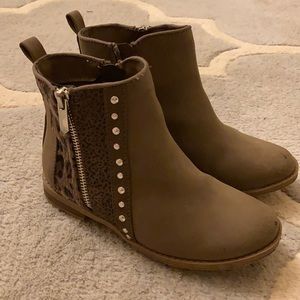 San Edelman girl’s leopard and stud booties